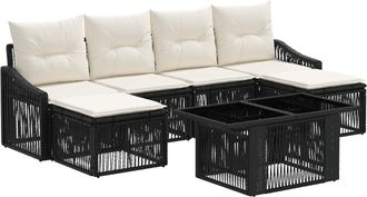 vidaXL Conjunto De Sof&aacute;s De Jard&iacute;n 7 Uds. Negro Y Blanco Crema Vidaxl