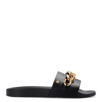 Versace Medusa Chain Leather Slides, Brand Size 40 ( US Size 7 )