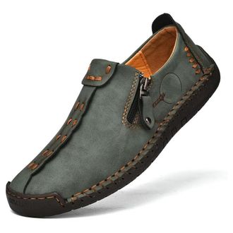 Generic Mens Loafers Shoes with Side Zipper, Handmade Non Slip Rubber Sole Walking Shoes Flexible Moccasins for Driving (Green,10.5)