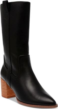 Dolce Vita DV Dolce Vita Tezza Boots Womens Black Leather Pointed Toe Block Heel LION569