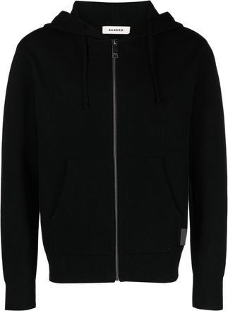Sandro zip-up long-sleeved hoodie - men - Ecovero/Polyamide/Polyester/Spandex/Elastane - M - Black