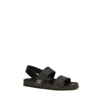 Valentino Garavani Mens Black Calf Leather Bos Taurus Flat Sandals