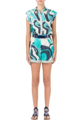 Silvia Tcherassi Rina Blouse In Turquoise Marble