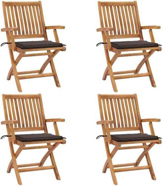 vidaXL Vidaxl - Sillas De Jard&iacute;n Plegables 4 Uds Madera Maciza Teca Con Cojines