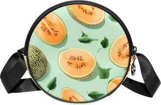 Generic Circle Crossbody Bag for Women, Cantaloupe Pattern Small Sling Bag Daypack with Zipper Adjustable Shoulder Straps Casual Ladies Girls Round Purse