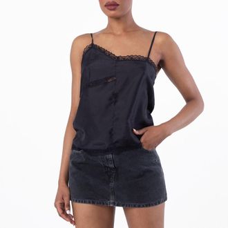Maison Margiela Lace-Trimmed Silk Top, Brand Size 44 ( US Size 10 )