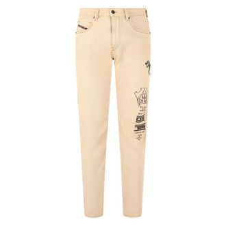 Diesel Slim-fit Jeans, male, Beige, Size: W28 Beige pants with original details