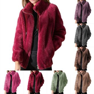 Generic Womens Fleece Jackets Comfortable Winter Warm Coral Fleece Zip Up Hoodie for Casual Daily Wear Ideal for Fall Outerwear (Grey, L)