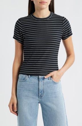 Rag & Bone Luca Stripe Rib Baby T-Shirt in Black/Ivory at Nordstrom Rack, Size X-Large