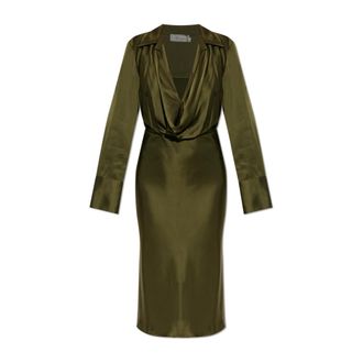 Blumarine Satijnen Jurk met Lange Mouwen - Dames - Feestkleedjes - Groen - XS - Satijn - Kleedjes