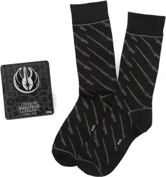 Cufflinks Inc. Green Lightsaber Socks & Jedi Lapel Pin Gift Set in Black at Nordstrom