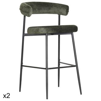 Happy Garden Pack de 2 taburetes de bar de tela verde y metal negro