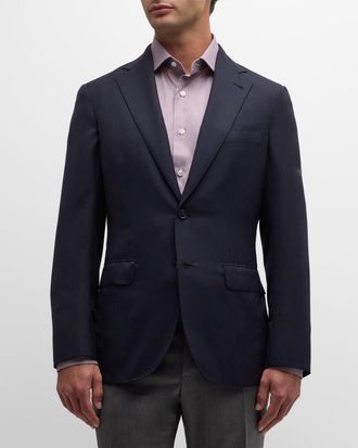 Brioni Mens Solid Wool-Silk Blazer