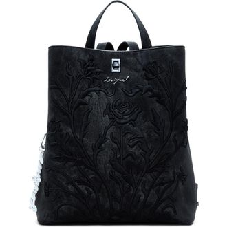 Desigual Flower Embossed Faux Leather Backpack in Black at Nordstrom