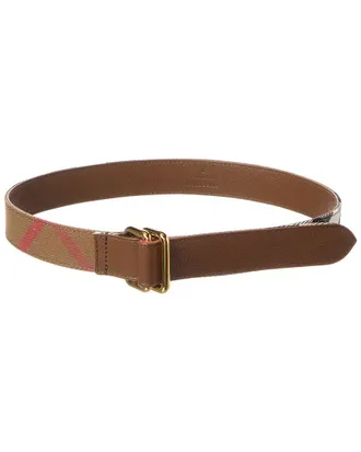 Burberry Check Canvas & Leather Belt