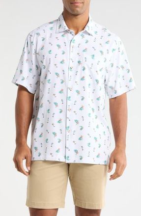 Tommy Bahama Coastal Ease Fiesta Fizz Cocktail Print IslandZone Short Sleeve Button-Up Shirt in Oceana Blue at Nordstrom, Size Xxx-Large