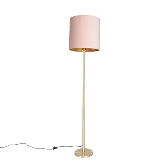 QAZQA Lampada Da Terra Con Paralume Simplo - Moderno - Acciaio,tessuto - Rosa/oro/ottone - Cilindro/oblungo Max. 1 X Watt - Qazqa