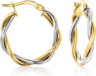 Ross-Simons Italian 10kt 2-Tone Gold Twisted Hoop Earrings