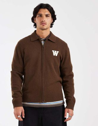 Wood Wood Double A By Wood Wood - Tay - Maglione in 100% lana dagnello marrone con zip
