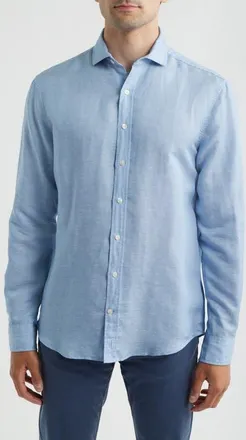 Johnnie-O McCarthy Solid Linen Blend Button-Up Shirt in Maliblu at Nordstrom, Size Xx-Large