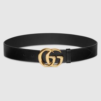 Gucci GG Marmont Wide Belt With Shiny Buckle, Size Gucci 100, Black, Leather