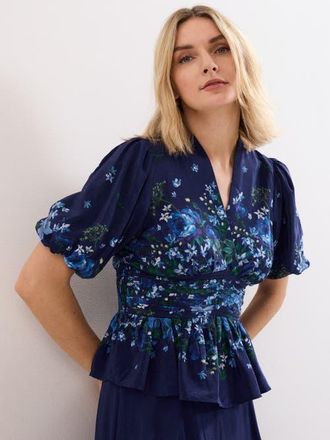 Phase Eight Safa Puff Sleeve Floral Blouse in Navy at Nordstrom, Size 10