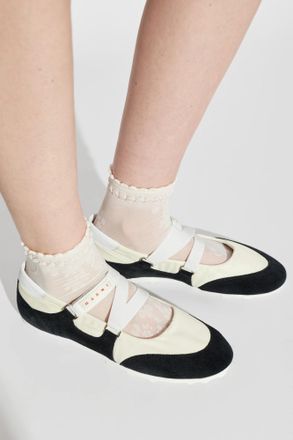 Marni Ballet Flats With Logo Patch, Womens, Cream