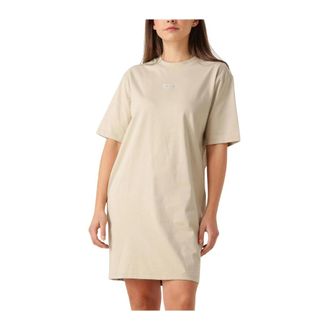 Calvin Klein Kleedjes, Dames, Beige, S, Denim, Beige Placed Inst Tee Jurk
