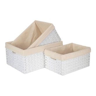 Red Hamper Set of 3 Paper Rope Storage Basket with White Cotton Lining