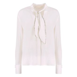 Genny Shirts, female, White, Size: L Silk Crêpe Shirt with Bead Embroidery