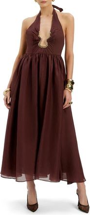 Bardot Cavarly Plunge Halter Neck Maxi Dress in Chocolate at Nordstrom, Size 12