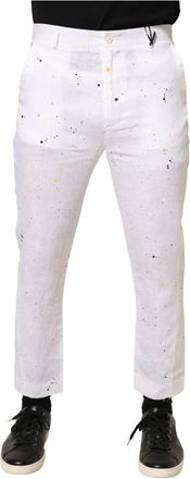 Daniele Alessandrini Paint Print Skinny Fit Pantalon - Heren - Slim Fit Broeken - Wit - S - Leer - Broeken