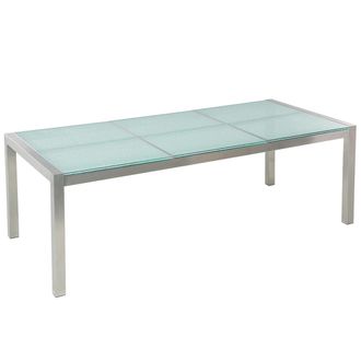 Beliani Mesa De Jard&iacute;n Con Tablero De Vidrio Agrietado 220 X 100 Cm Para 8 Personas Con Marco De Acero Grosseto