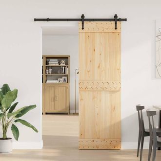 Berkfield Home Sliding Door with Hardware Set 70x210 cm Solid Wood Pine in Light Tan