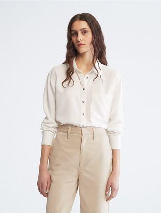 Calvin Klein Womens Boyfriend Fit Button-Down Shirt - White - XL