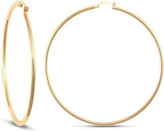 Jewelco London 9ct Gold Polished 2mm Hoop Earrings 65mm - JER391