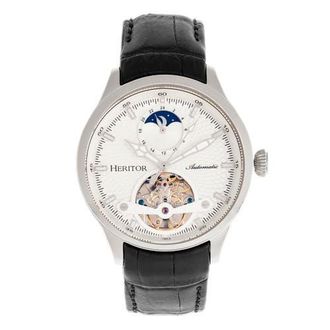 Heritor Gregory Semi-Skeleton Leather-Band Watch in Silver/black at Nordstrom