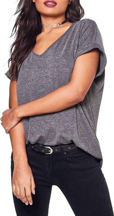 Crazy Girls Womens Oversized Fit Loose Baggy Short Sleeve V-Neck Batwing Top T-Shirt UK8-24, Charcoal, 4XL (UK 28-30)