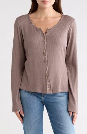 Renee C Button Detail Ribbed Top in Mocha at Nordstrom Rack, Size 1 X