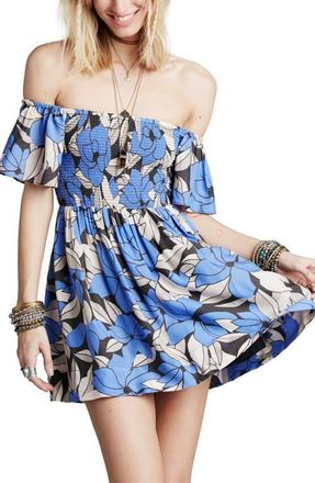 Free People Louise Off the Shoulder Smocked Minidress in Blue Combo at Nordstrom, Size Medium
