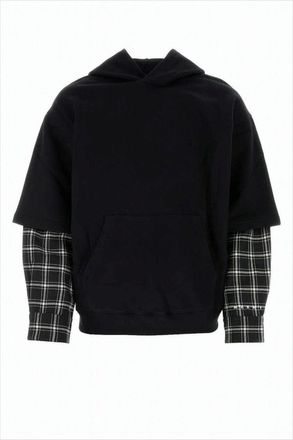 Marni Layered Black Hoodie With Plaid Sleeves