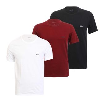 HUGO BOSS Heren Logo T-shirt (Set van 3) (Zwart, Wit, Maroon)