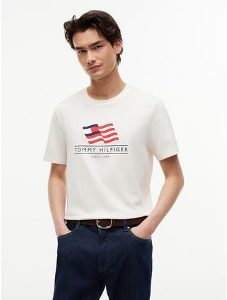 Tommy Hilfiger Mens Wavy Flag Logo T-Shirt - White - XXL