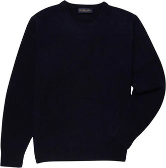 Brooks Brothers Wollen trui met ronde hals van kasjmier - Heren - Ronde hals truien - Blauw - S - Wol - Truien & Vesten