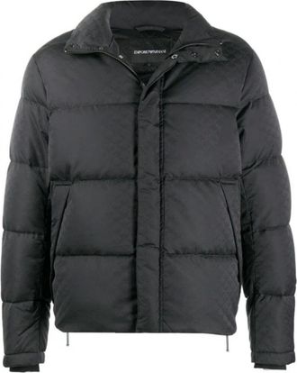 Emporio Armani Winter Jackets, male, Black, M, Black Down Jacket with Logo Design
