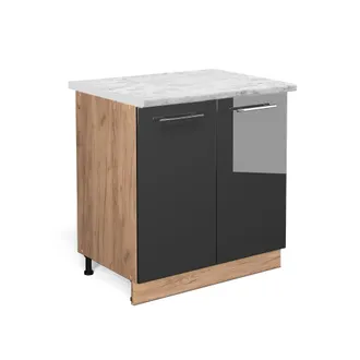 Vicco Armario Bajo Para Fregadero Fame-line, Antracita Alto Brillo, 80 Cm Con Estante, Et M&aacute;rmol Vicco