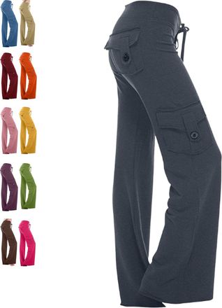 Generic Womens Cargo Wide Leg Yoga Pants Plus Size Flare Leggings with Pockets, High Waisted Lounge Sweatpants (Dark Gray,M)