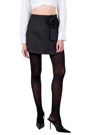 endless rose Rosette Faux Wrap Miniskirt in Black at Nordstrom Rack, Size X-Small