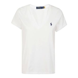 Ralph Lauren Tops, Dames, Wit, L, Katoen, V-Hals T-shirt
