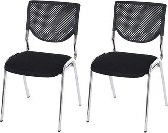Hhg Juego De 2 Sillas De Visita T401, Silla De Conferencia Apilable, Tela/textil, Asiento Negro, Patas Cromadas